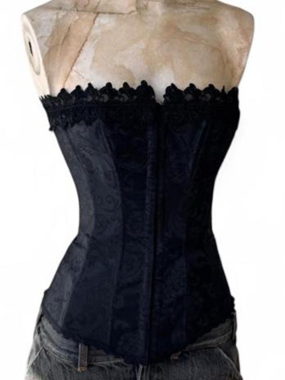 Vtg Y2K Fredericks of Hollywood Black Floral Jacquard Lace-Up Corset Top 32 XS-S